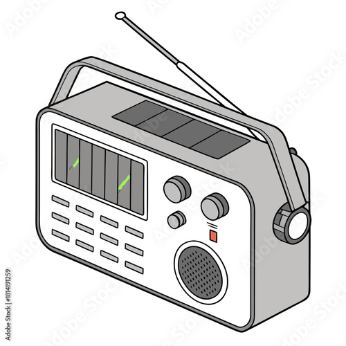 Gray Portable Radio with Antenna and Tuning Indicators Keywords: radio, portable, vintage, retro