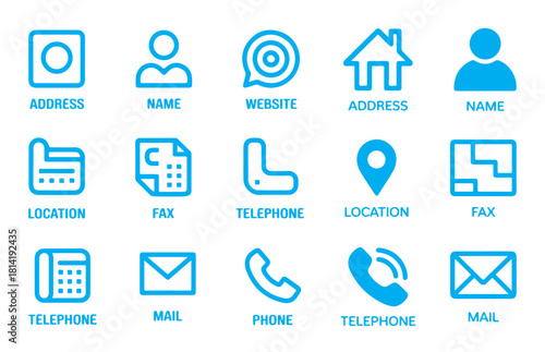 Wallpaper Mural Blue Communication Symbols Set Phone Email At Sign Location User Website Mobile Address. Torontodigital.ca