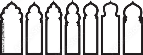 Set of Arabic Door and Window Arches - Traditional Islamic Architecture Silhouette Frames and Borders