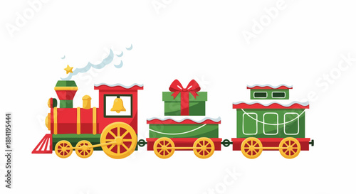 Festive Christmas Toy Train Carrying Holiday Gifts and Present Illustration