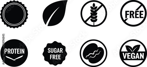 Set of natural vegan and gluten free icons for healthy lifestyle and clean food choices vector illustration