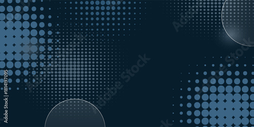Dark blue background with dotted patterns. The background features blue circles and a textured blue design. Circle pattern background vector. Blue background.