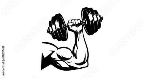 Illustration of a muscular arm holding a heavy dumbbell, symbolizing strength and fitness.