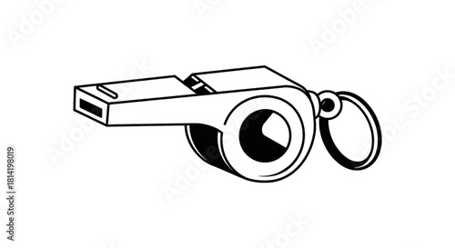 Illustration of a whistle with a ring, black and white.