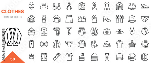 A collection of outline icons depicting various clothing items and accessories.