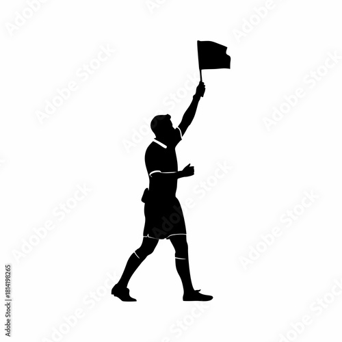 Soccer Assistant Referee Silhouette Holding Flag for Offside or Foul
