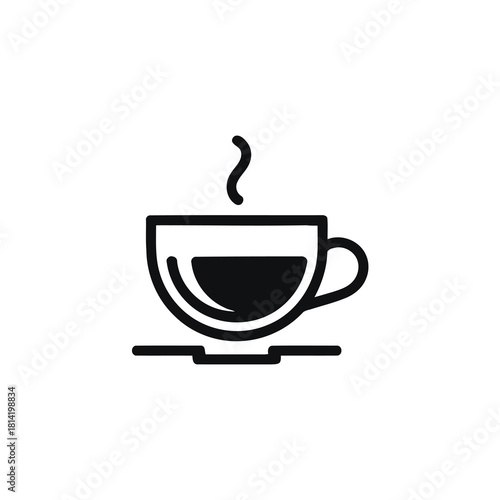 Minimalist steaming hot coffee or tea cup icon, simple graphic