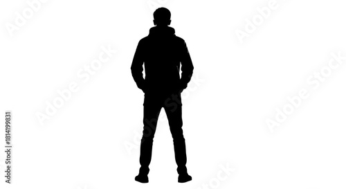 Anonymous figure in shadow stands alone, creating mystery and intrigue for suspenseful thriller designs or conceptual artistic projects.