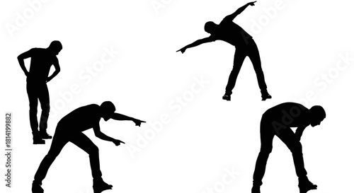 Dynamic silhouette collection of a man in diverse poses against a white backdrop perfect for illustrating concepts like guidance, teamwork, and direction