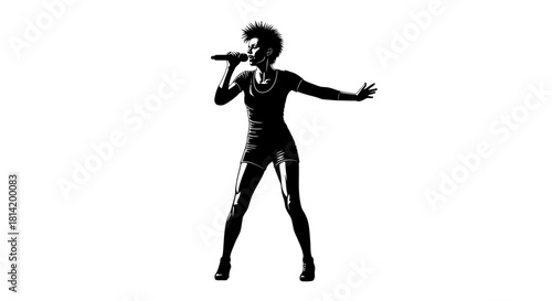 Dynamic singer performing with passion, a silhouette portrait for music events and artistic expression, bold design for creative projects and entertainment.