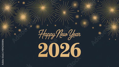 Golden Happy New Year 2026 Banner – Elegant Gold Stars Celebration Design