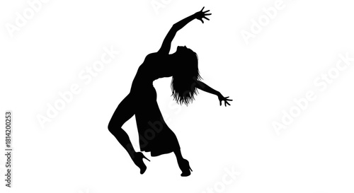 Elegant silhouette of a woman in a dress dancing with passion and flair against a clean backdrop showcasing movement and grace in a modern style