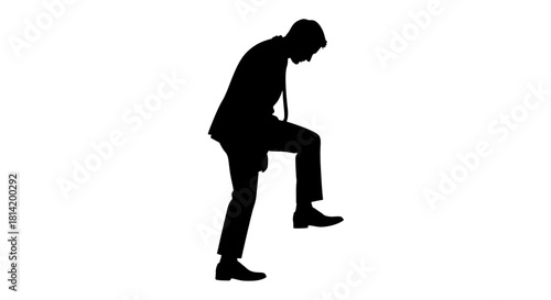 Dynamic businessman silhouette stepping up, symbolizing career growth, ambition, and overcoming challenges, perfect for motivational business themes