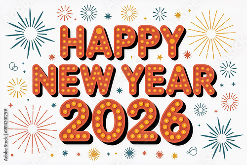 Happy New Year 2026 Greeting – Colorful Fireworks Celebration Illustration