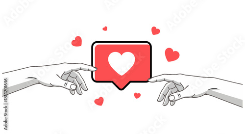 Reach for Connection Hands Touching Towards a Heart Like in Social Media