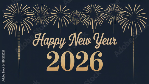 Golden Happy New Year 2026 Banner – Elegant Gold Stars Celebration Design