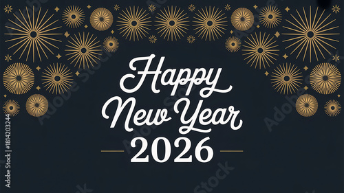 Golden Happy New Year 2026 Banner – Elegant Gold Stars Celebration Design
