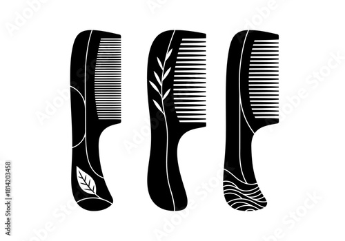 Set of black combs with natural patterns