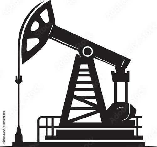 Oil pump jack black and white silhouette industry production concept.
