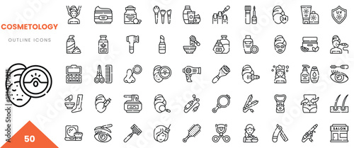 Stylish cosmetology outline icons showcasing beauty and personal care essentials.