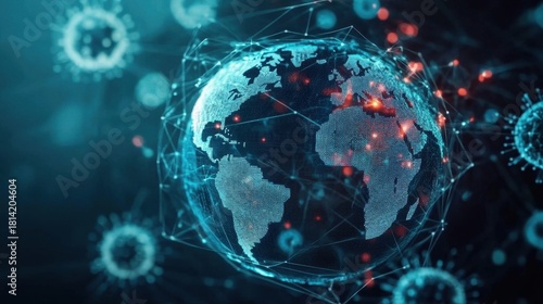 Fototapeta Naklejka Na Ścianę i Meble -  Global Digital Network with Virus Particles Visualized