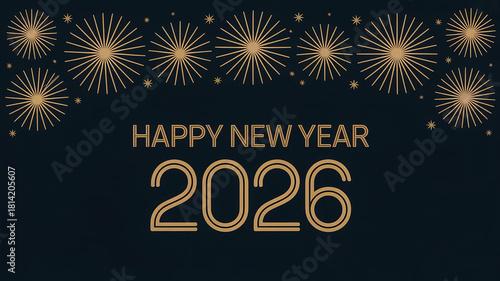 Golden Happy New Year 2026 Banner – Elegant Gold Stars Celebration Design