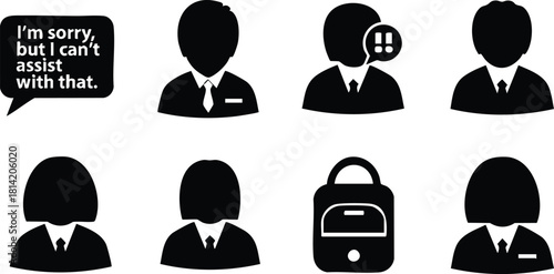 Customer service support icons set with businessman and speech bubble vector illustration