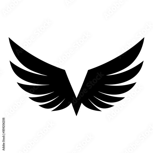 Black flying eagle silhouette symbol vector illustration with wings design