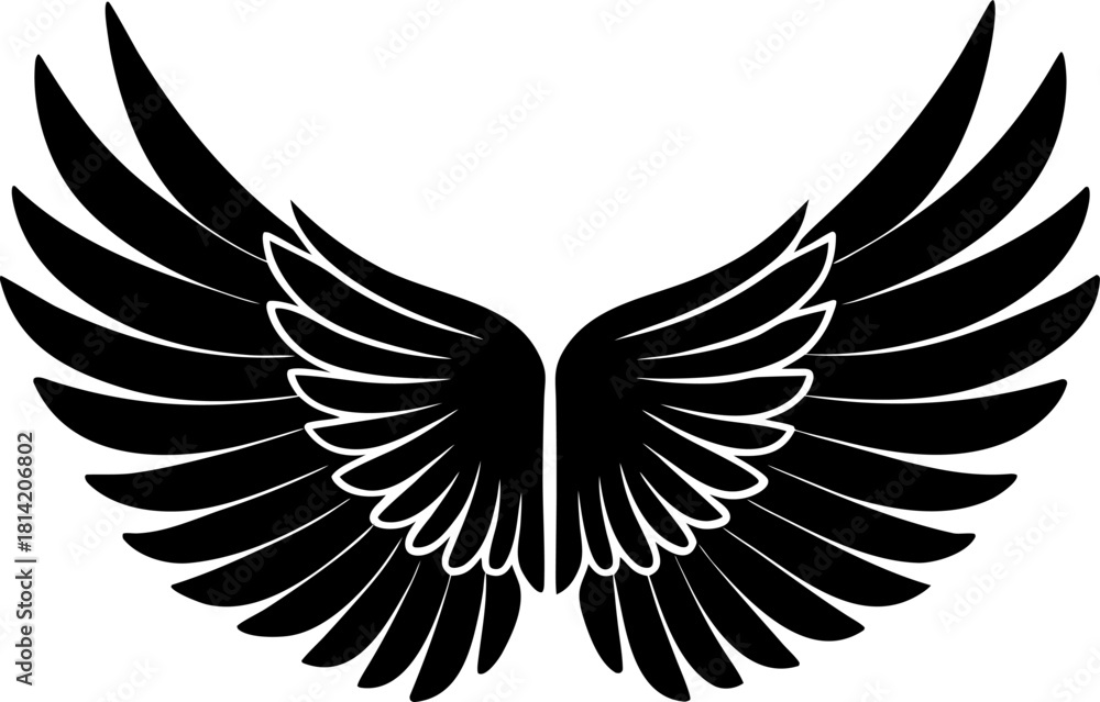 Fototapeta premium Vector illustration set of stylized bird and angel wings for tribal tattoo design element