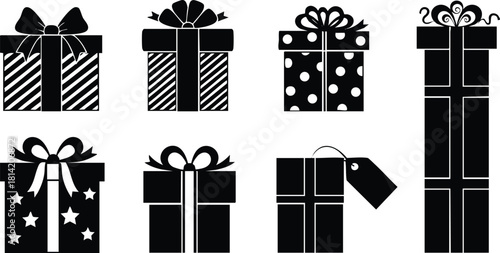 Gift boxes vector set with different bows and ribbons for holiday celebrations and festive occasions