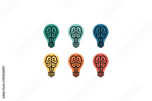 Creative light bulbs with brain inside representing ideas and innovation
