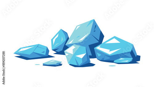 Group of bright blue geometric crystals on a white background