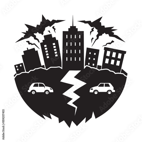 City Quake Ground Fracture Destruction Silhouette
