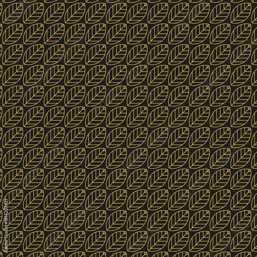 Golden leaf outline seamless pattern background.