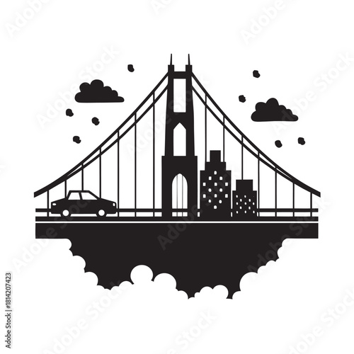Collapsing Bridge Catastrophic Disaster Scene Silhouette