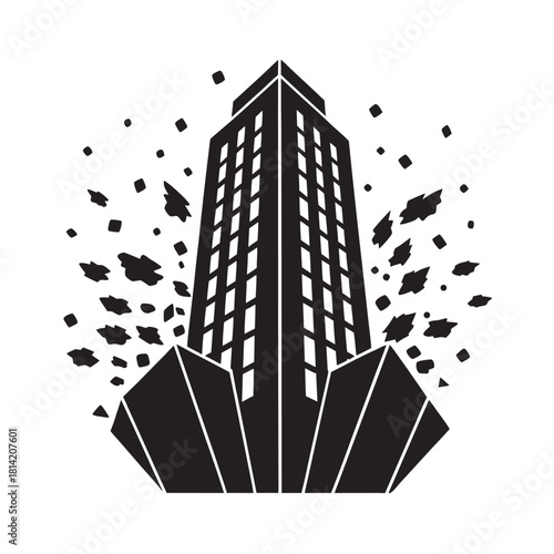 Falling Skyscraper Fragment Violent Storm Silhouette