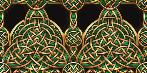 Intricate green and gold Celtic knot pattern with a harmonious design.