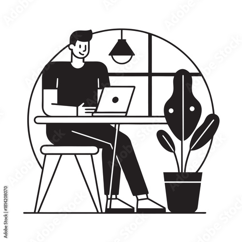 Remote Worker Coffee Break Relaxed Silhouette