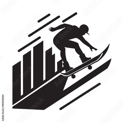 Skateboarder High Ramp Air Trick Silhouette