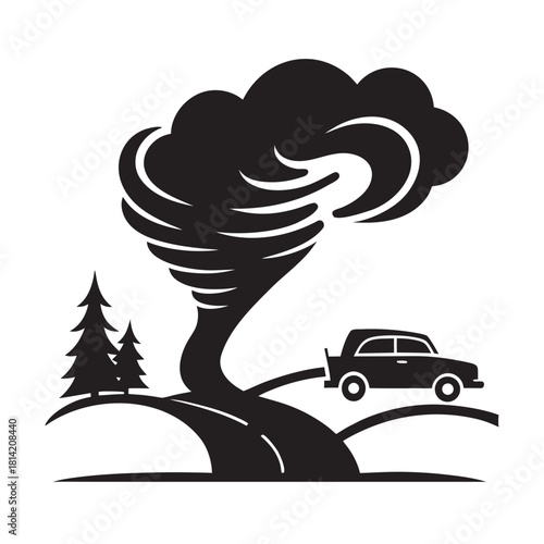 Tornado Escape Car Chase Action Silhouette