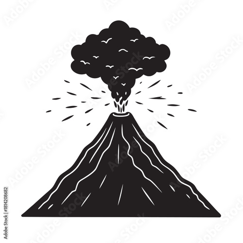 Volcanic Eruption Dark Fiery Landscape Silhouette