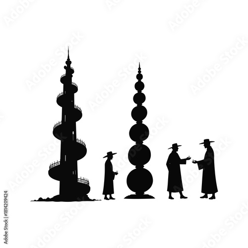 Spiral Lantern Tower Silhouette a tall tower made of stacked lanterns.