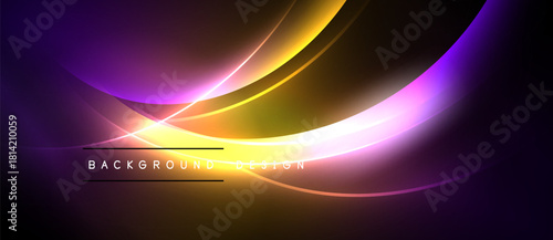 Abstract design features flowing curves, vibrant purple, orange hues. Background suggests energy, modern aesthetic. Simple text reads background design.