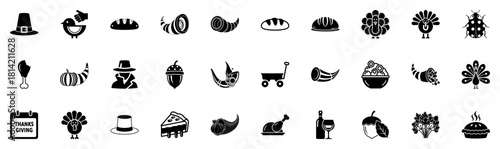 Black and White Thanksgiving, calendar icon, Thanks Day calendar, swirl bowl, windy leaves Icon Collection