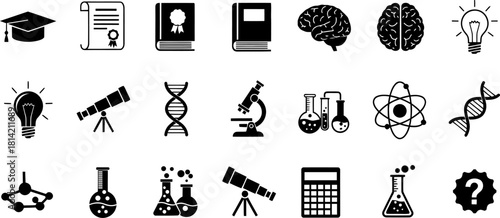 Science and education icon set for learning and research projects Vector