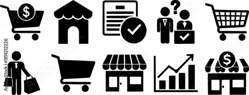 Flat vector icons for online shopping, retail, and business growth. Vector