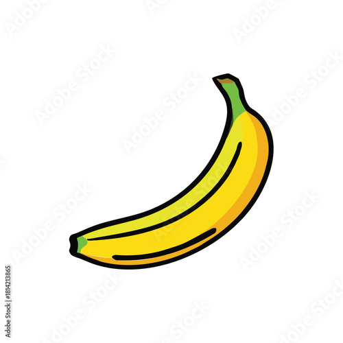 Vibrant Banana: A single ripe banana, with its bright yellow peel and subtle green stem, stands out in a clean, inviting composition.