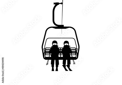 Children on a ski lift, enjoying the winter scenery on a transparent background