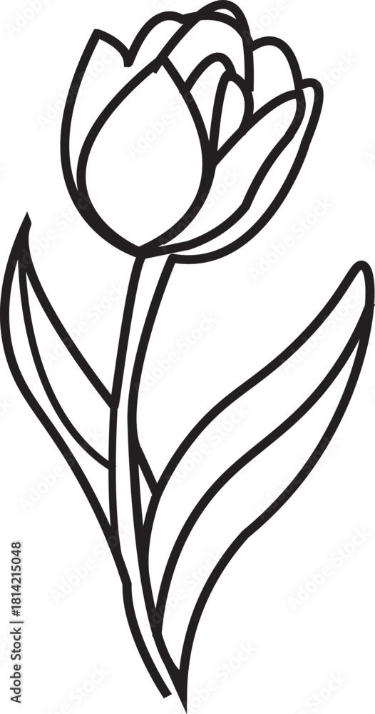 Obraz premium Simple black and white line art drawing of a tulip