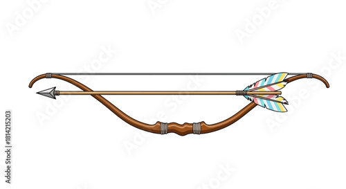 Cartoon Bow and Arrow Vector Illustration, Colorful Feathered Shaft
